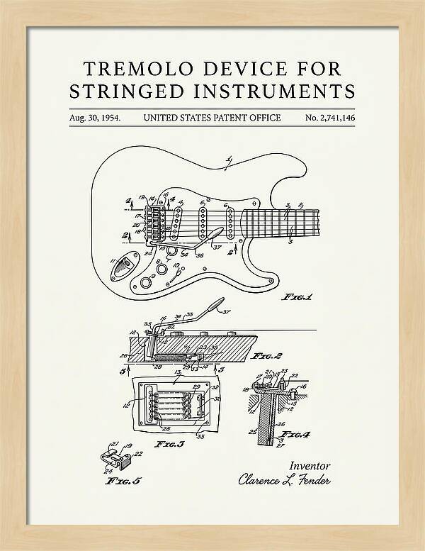Tremolo Device For Stringed Instruments Fender Stratocaster Minimalist Patent Us2741146a