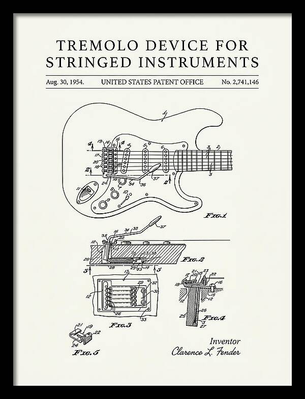 Tremolo Device For Stringed Instruments Fender Stratocaster Minimalist Patent Us2741146a