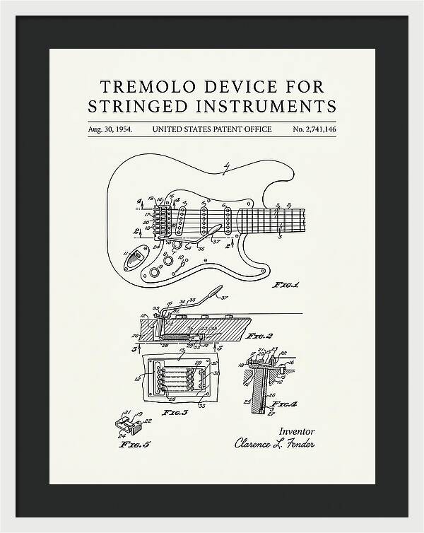 Tremolo Device For Stringed Instruments Fender Stratocaster Minimalist Patent Us2741146a