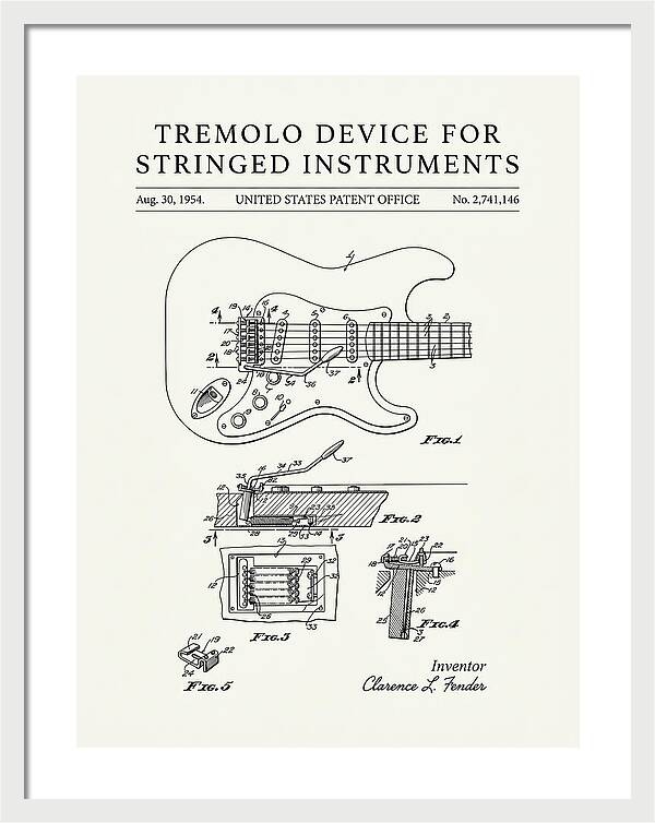 Tremolo Device For Stringed Instruments Fender Stratocaster Minimalist Patent Us2741146a