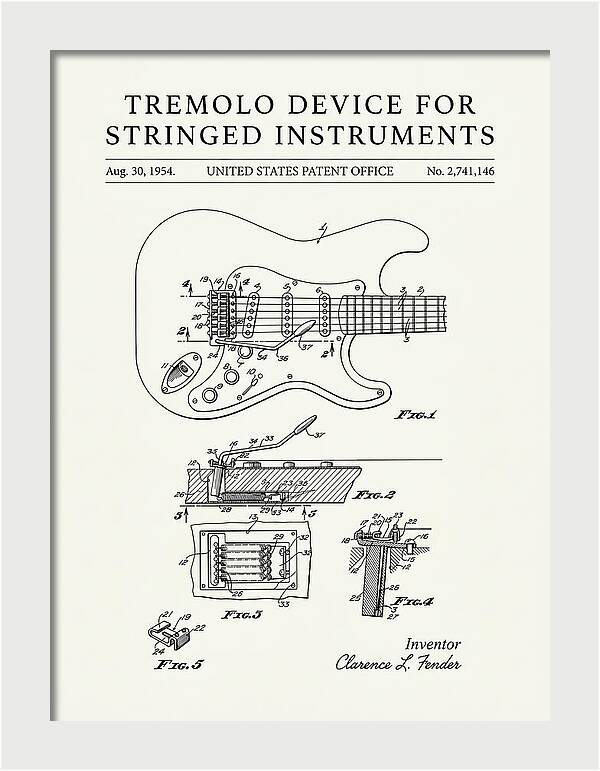 Tremolo Device For Stringed Instruments Fender Stratocaster Minimalist Patent Us2741146a