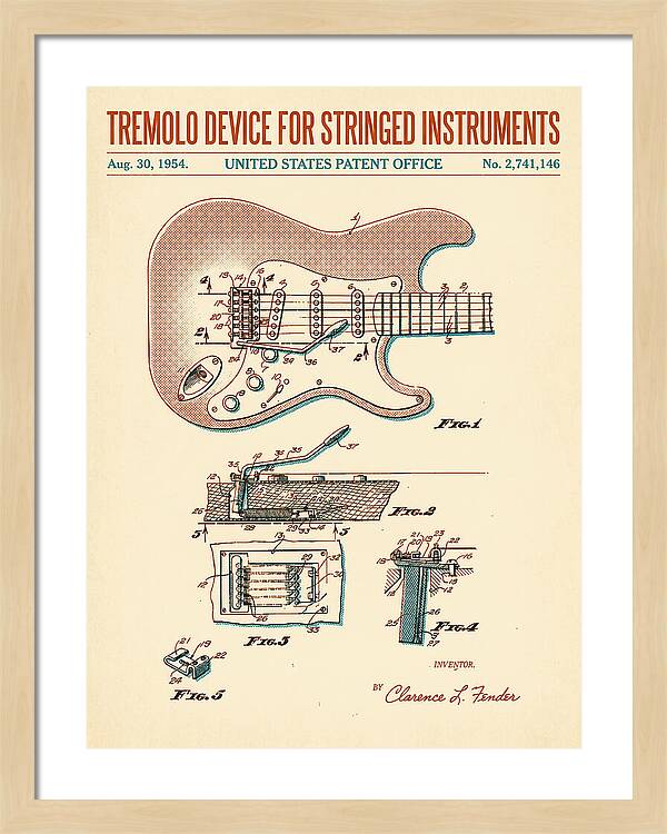Tremolo Device For Stringed Instruments Fender Stratocaster Retro Patent Us2741146a