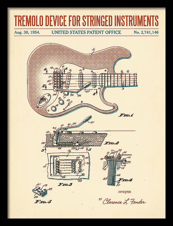 Tremolo Device For Stringed Instruments Fender Stratocaster Retro Patent Us2741146a