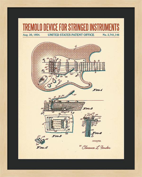 Tremolo Device For Stringed Instruments Fender Stratocaster Retro Patent Us2741146a