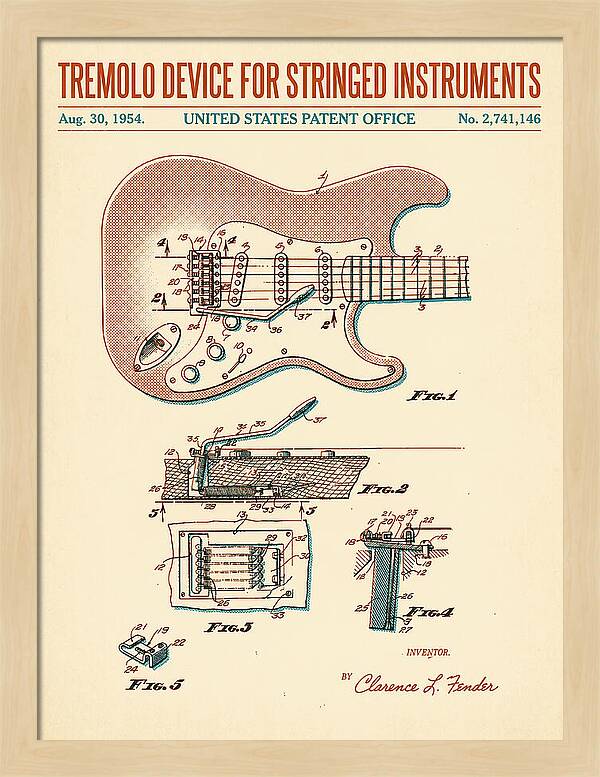 Tremolo Device For Stringed Instruments Fender Stratocaster Retro Patent Us2741146a