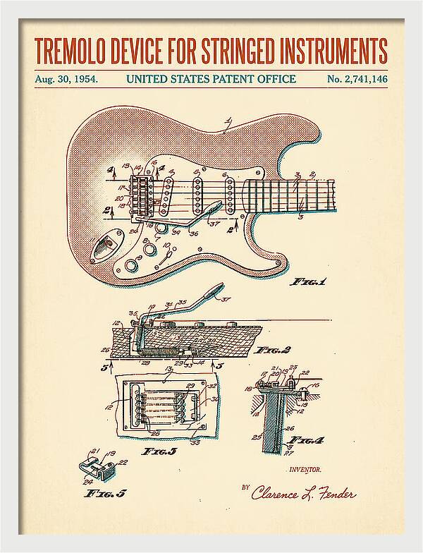 Tremolo Device For Stringed Instruments Fender Stratocaster Retro Patent Us2741146a