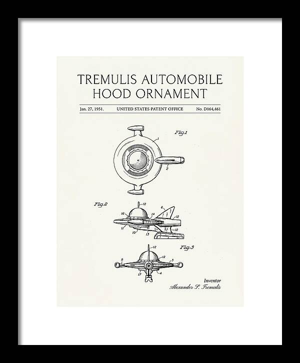 Tremulis Automobile Hood Ornament Minimalist Patent Usd164461s