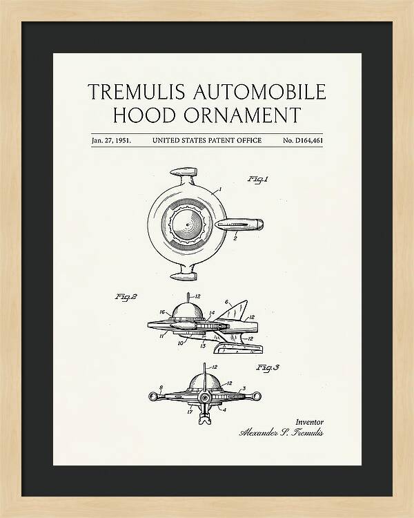 Tremulis Automobile Hood Ornament Minimalist Patent Usd164461s