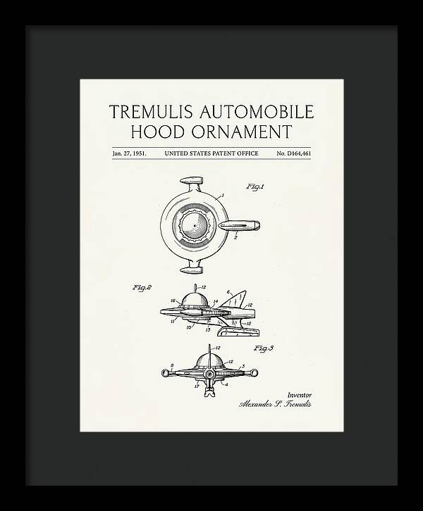 Tremulis Automobile Hood Ornament Minimalist Patent Usd164461s