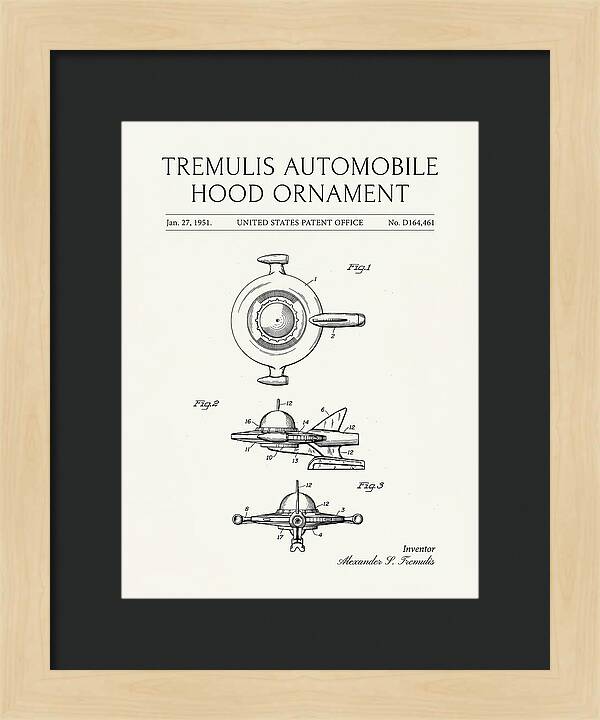Tremulis Automobile Hood Ornament Minimalist Patent Usd164461s