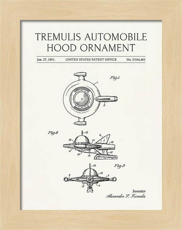 Tremulis Automobile Hood Ornament Minimalist Patent Usd164461s