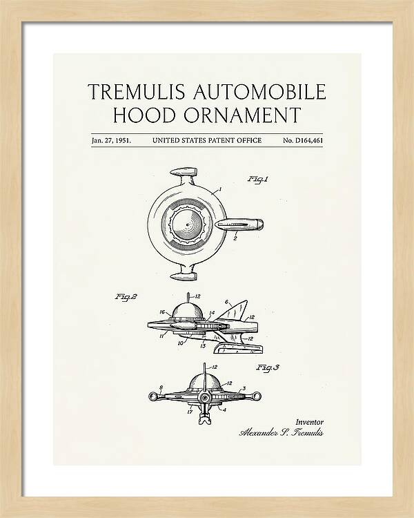Tremulis Automobile Hood Ornament Minimalist Patent Usd164461s