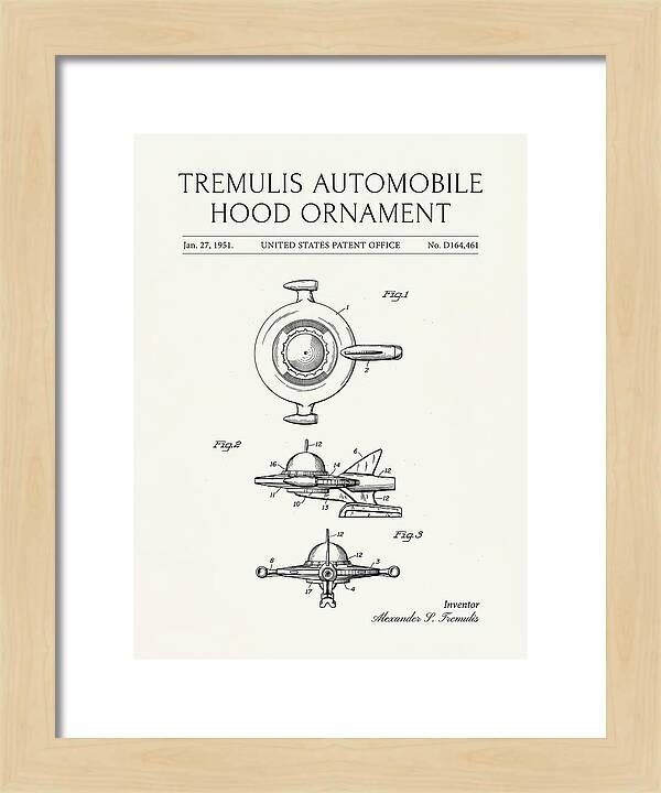 Tremulis Automobile Hood Ornament Minimalist Patent Usd164461s