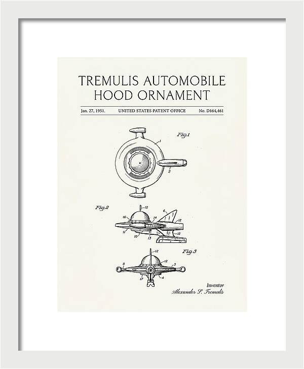 Tremulis Automobile Hood Ornament Minimalist Patent Usd164461s
