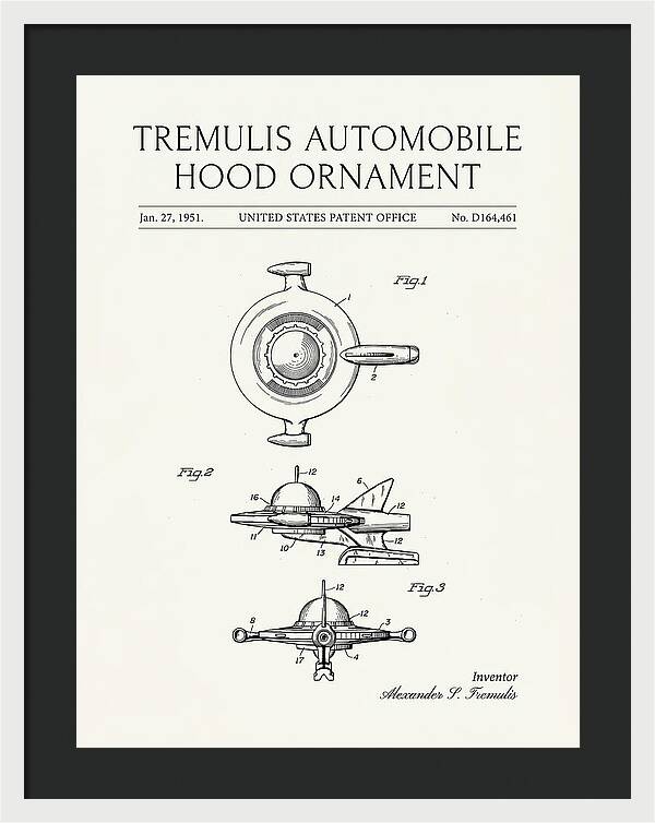 Tremulis Automobile Hood Ornament Minimalist Patent Usd164461s