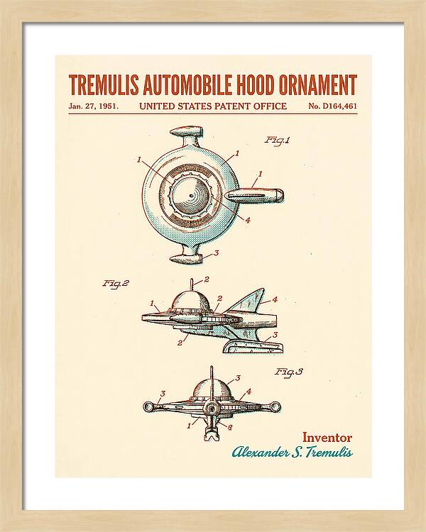 Tremulis Automobile Hood Ornament Retro Patent Usd164461s