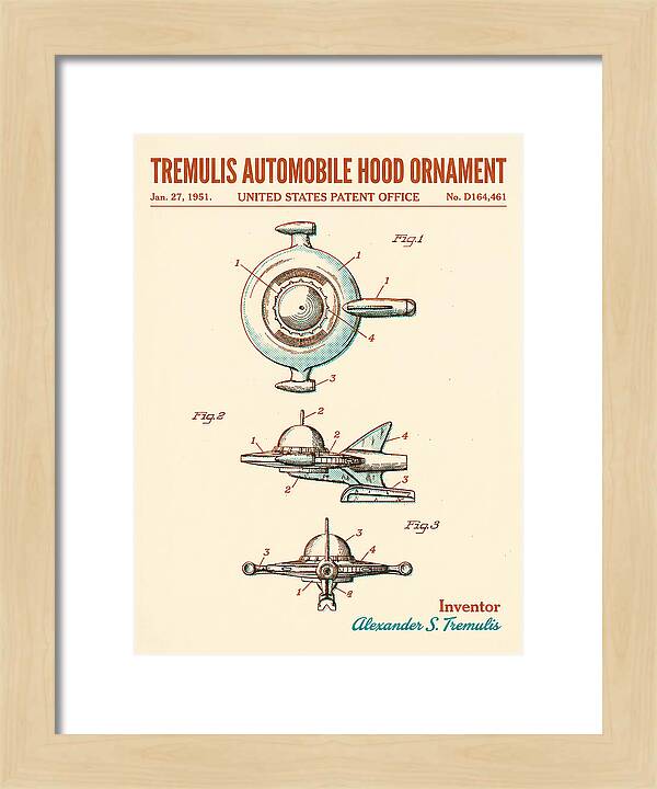 Tremulis Automobile Hood Ornament Retro Patent Usd164461s