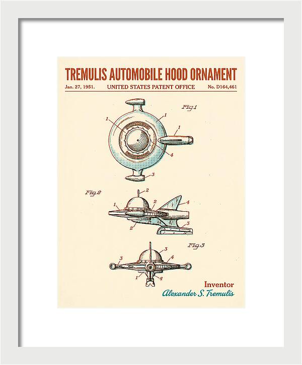 Tremulis Automobile Hood Ornament Retro Patent Usd164461s