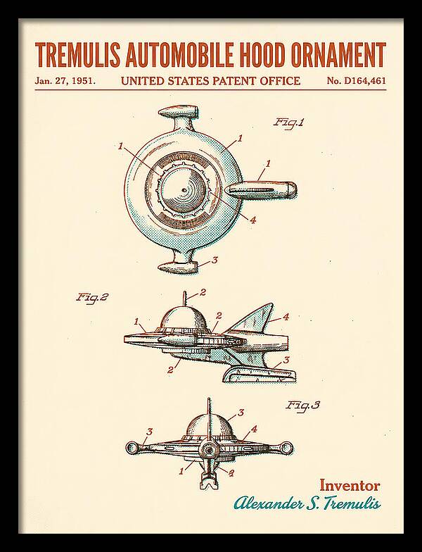 Tremulis Automobile Hood Ornament Retro Patent Usd164461s