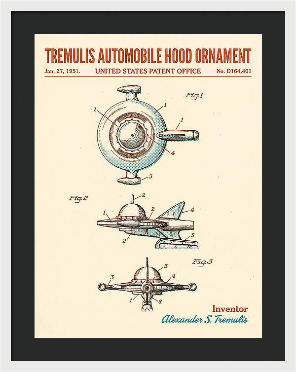 Tremulis Automobile Hood Ornament Retro Patent Usd164461s