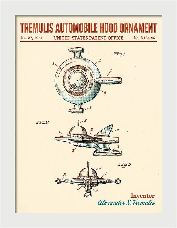Tremulis Automobile Hood Ornament Retro Patent Usd164461s