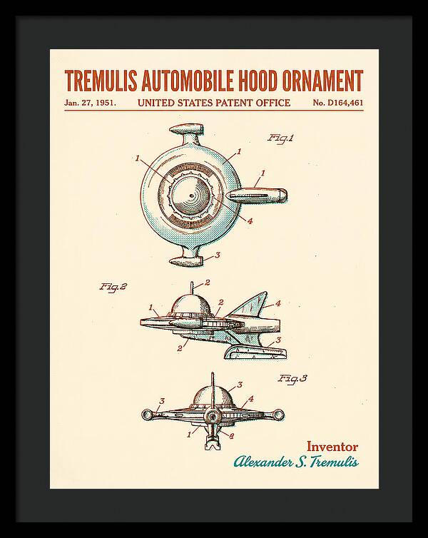 Tremulis Automobile Hood Ornament Retro Patent Usd164461s