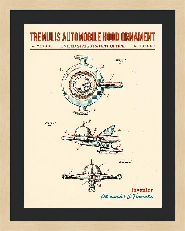 Tremulis Automobile Hood Ornament Retro Patent Usd164461s
