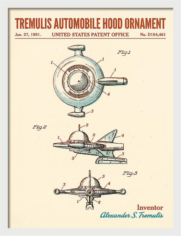 Tremulis Automobile Hood Ornament Retro Patent Usd164461s