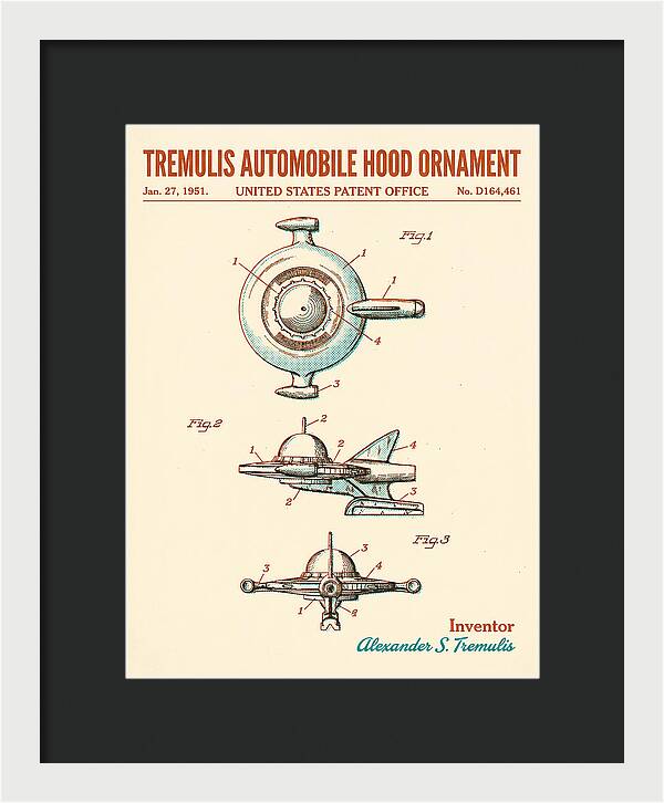 Tremulis Automobile Hood Ornament Retro Patent Usd164461s