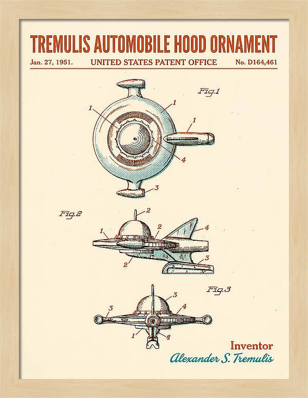 Tremulis Automobile Hood Ornament Retro Patent Usd164461s