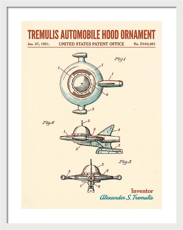 Tremulis Automobile Hood Ornament Retro Patent Usd164461s