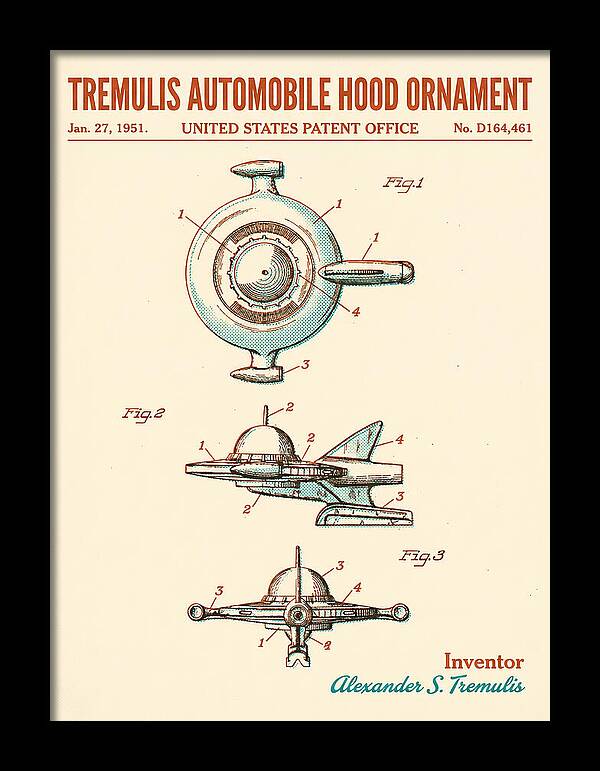 Tremulis Automobile Hood Ornament Retro Patent Usd164461s