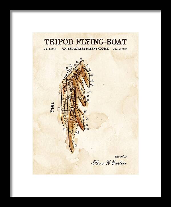 Tripod Flying Boat Watercolor Patent Us1358527