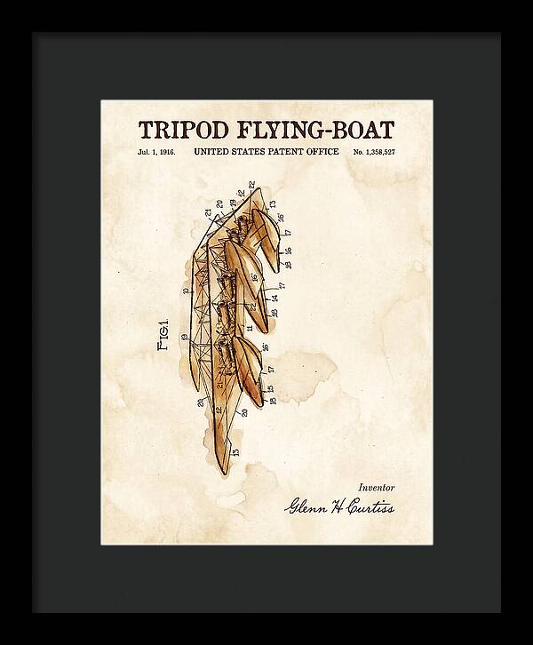Tripod Flying Boat Watercolor Patent Us1358527