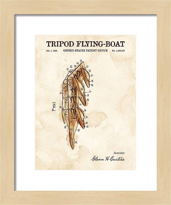Tripod Flying Boat Watercolor Patent Us1358527