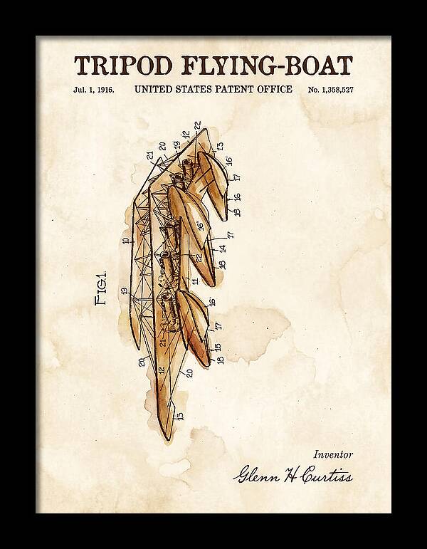 Tripod Flying Boat Watercolor Patent Us1358527