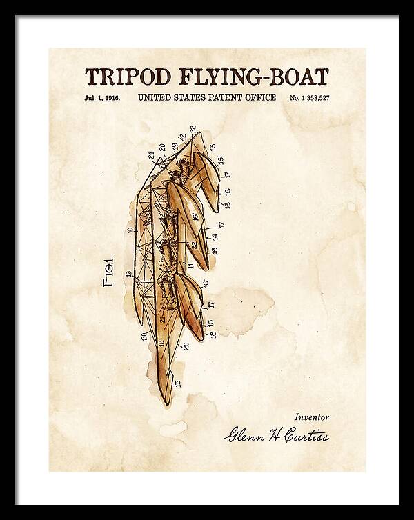 Tripod Flying Boat Watercolor Patent Us1358527