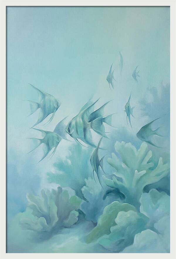Tropical Fish School Over Coral