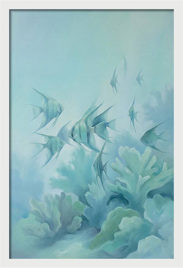 Tropical Fish School Over Coral