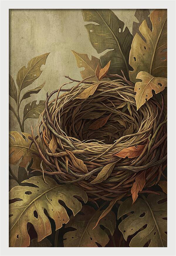 Tropical Nest Among Leaves