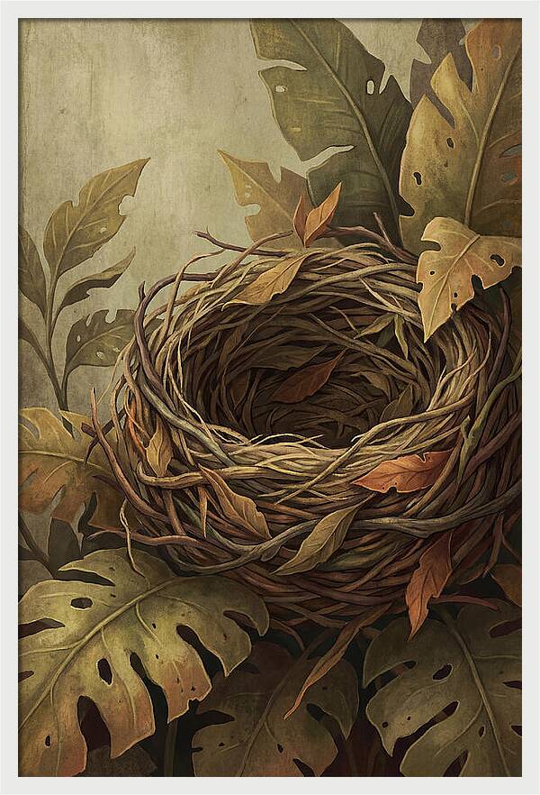 Tropical Nest Among Leaves
