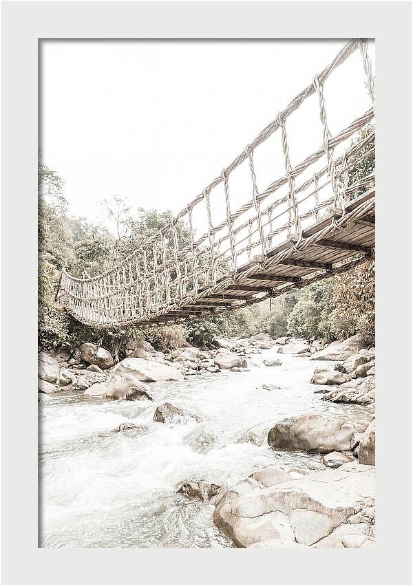 Tropical Vine Bridge Over Rushing Jungle