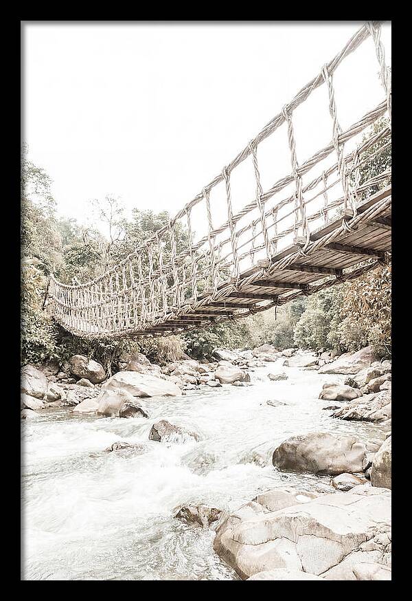 Tropical Vine Bridge Over Rushing Jungle