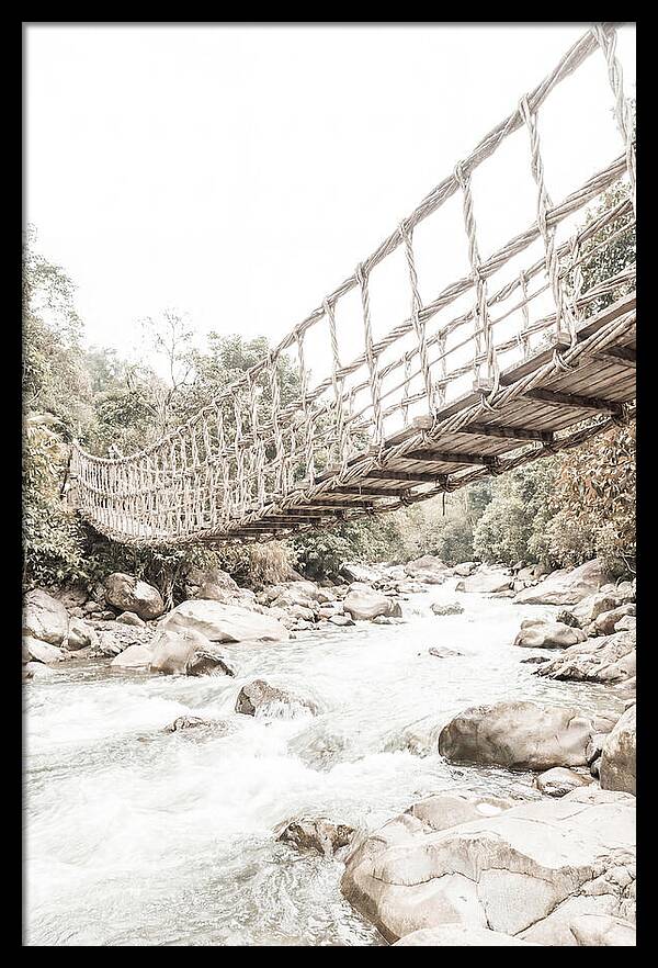 Tropical Vine Bridge Over Rushing Jungle