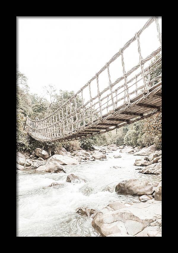 Tropical Vine Bridge Over Rushing Jungle
