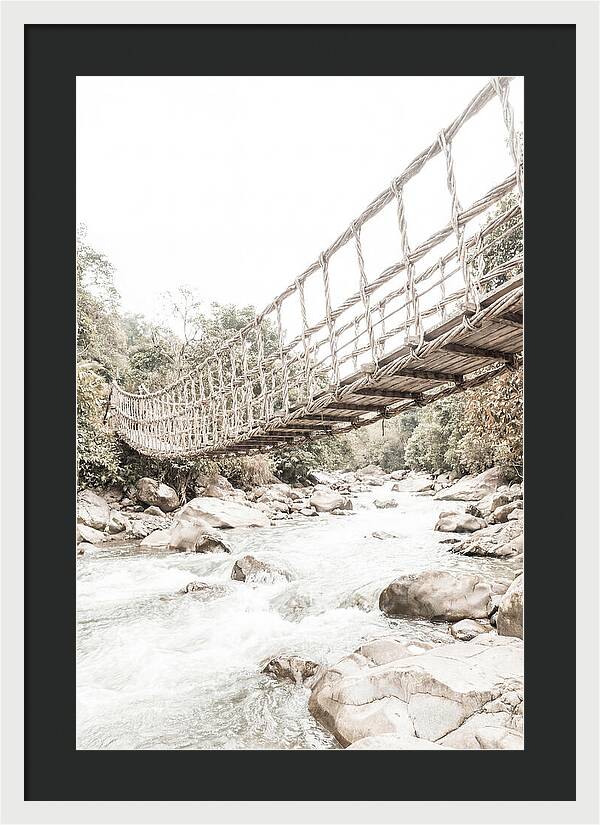 Tropical Vine Bridge Over Rushing Jungle