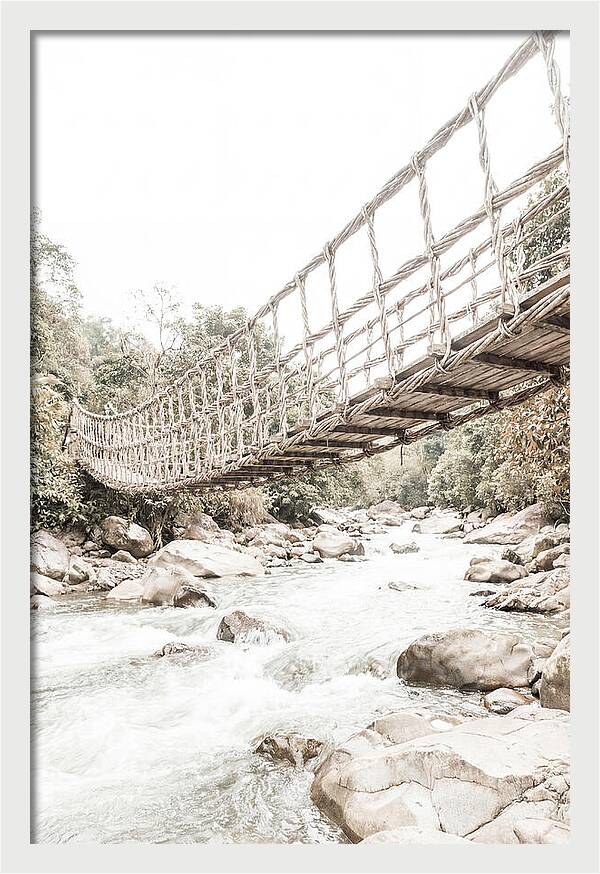 Tropical Vine Bridge Over Rushing Jungle