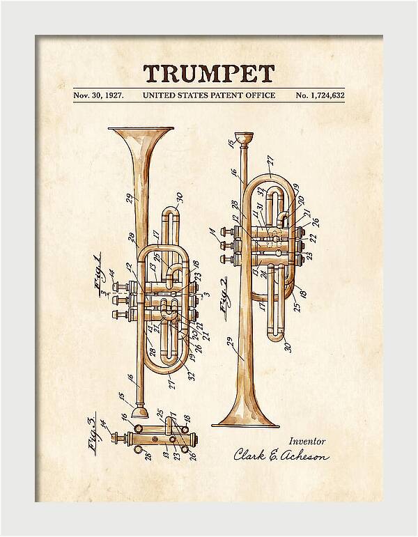 Trumpet Watercolor Patent Us1724632a