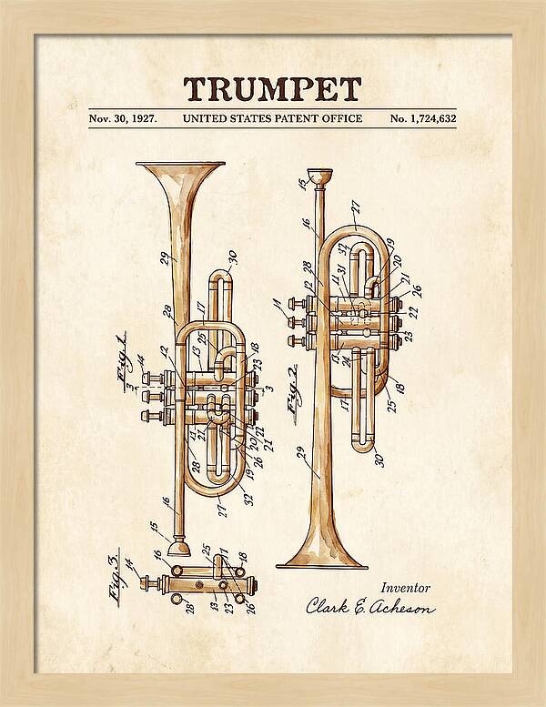 Trumpet Watercolor Patent Us1724632a