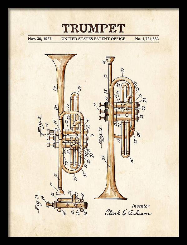 Trumpet Watercolor Patent Us1724632a